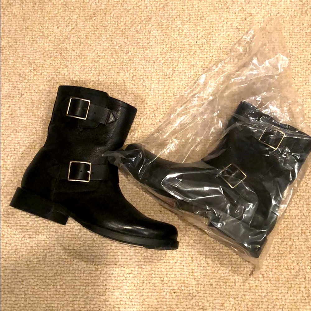 FRYE moto black leather boots size 8